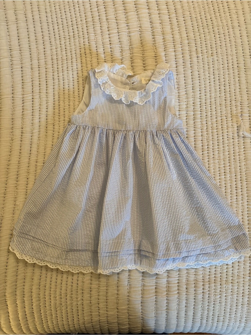 Cynthia Rowley Blue and White Striped Eyelet Collar Dress